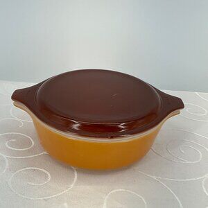 Vintage Pyrex 471-B Brown & Yellow Glass Casserole Dish With Lid 1 Pint #471